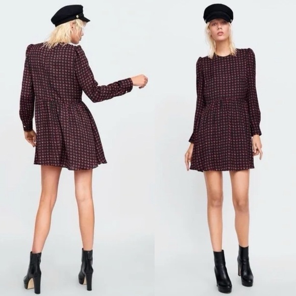 ZARA Heart Print Babydoll Mini Dress NWT Size Large - Picture 6 of 15